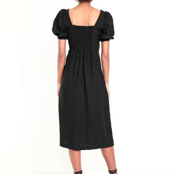 NWT Old Navy Linen-Blend Button-Front Black Midi Dress Size‎ M - Picture 2 of 14